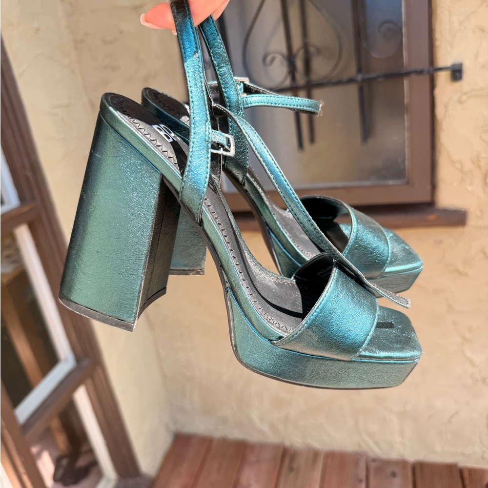 bp Shimmering Teal Block Heel Sandals